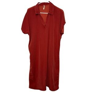 XCVI Women's Orange Rust MIdi Short Sleeve Collared Shirt Dress Large